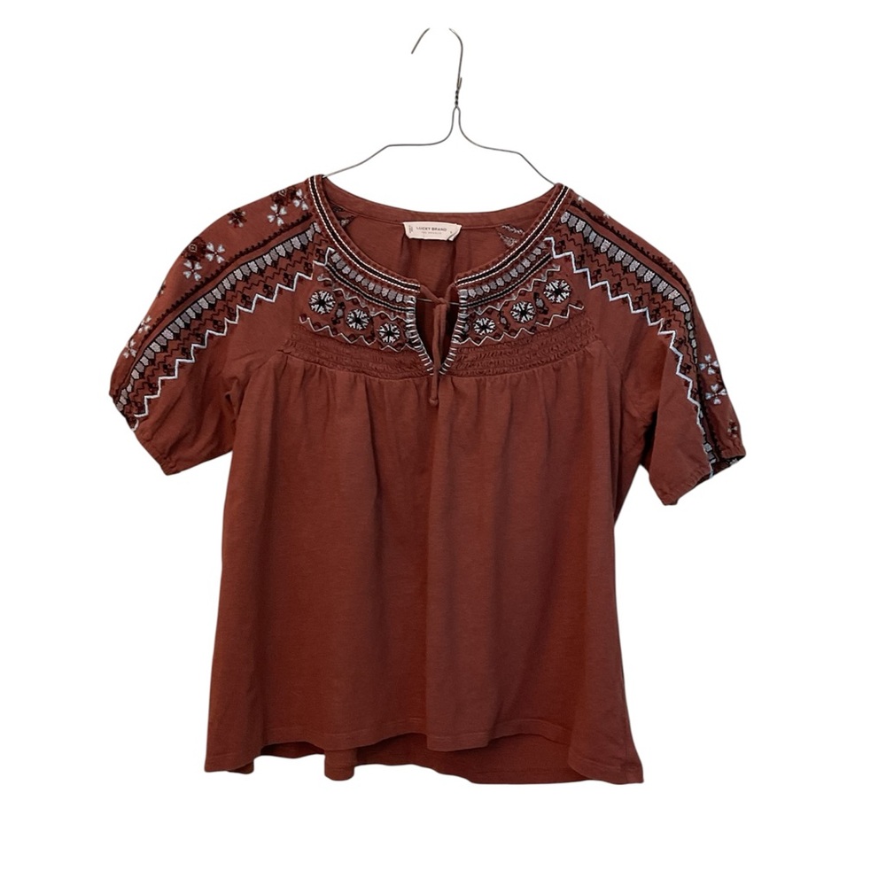 Lucky Brand Terracotta Embroidered Blouse